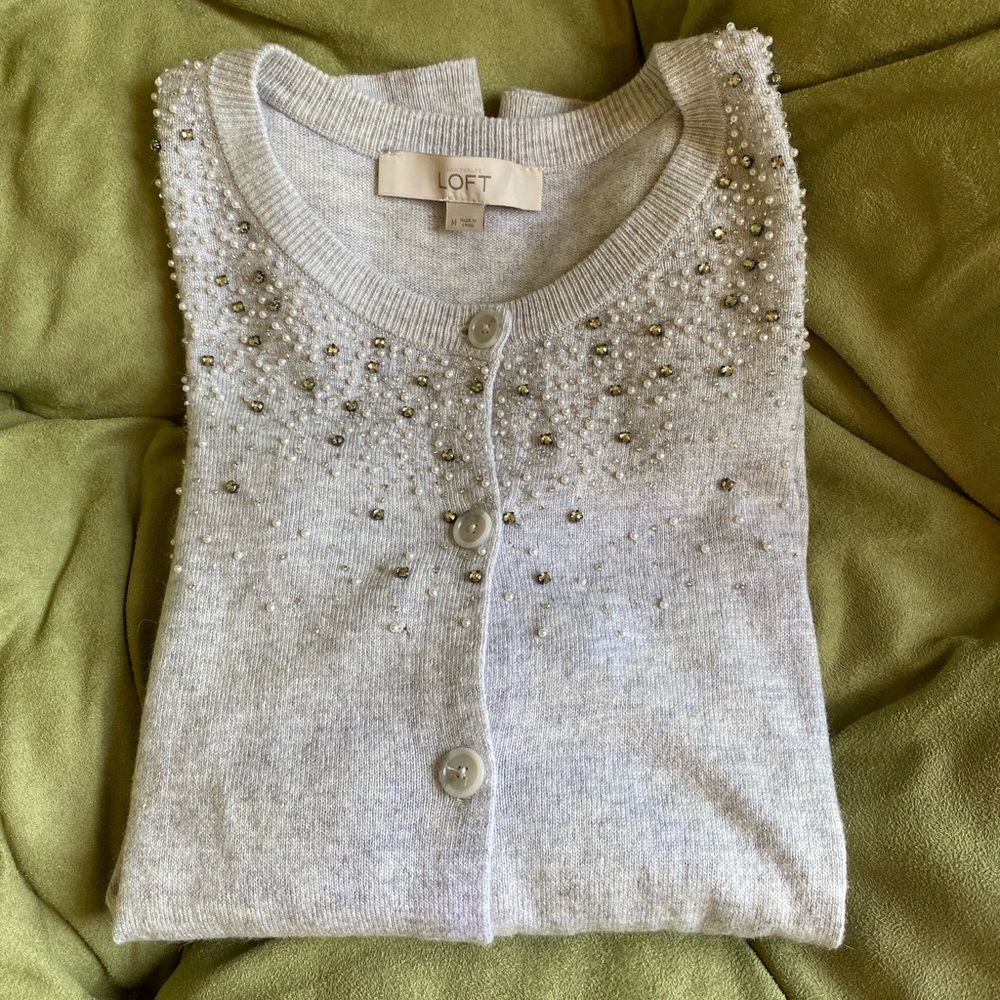 Loft light gray bedazzled cardigan